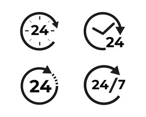 Set of 24 hours service vectorl. 24h service duration sign. 24 h discount offer. same day delivery line icon set. fast 24hr support sign collection.