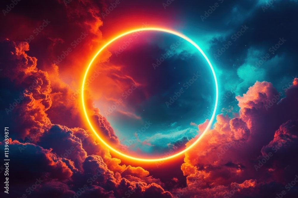 Poster colorful clouds swirl around a radiant circle, adding depth to the ethereal scene.