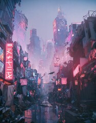 Obraz premium city ​​street landscape, realistic illustration