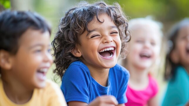 A group of children playing together in a park, laughing and running around. The image conveys joy, friendship, and outdoor activities, ideal for family, childhood, and community content. 
