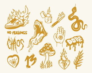 Gothic y2k design sick streetwear element brutalism element punk asset acid poster, tattoo style, illustration vector icon, symbol editable