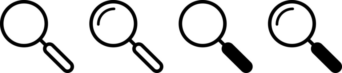 Search icon. Magnifying glass, loupe or magnifier sign vector.