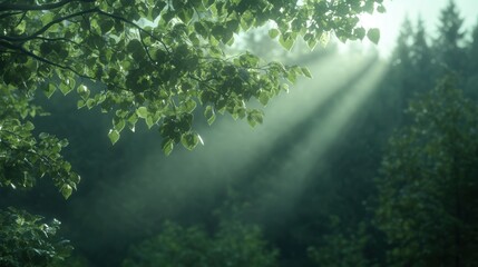 Fototapeta premium Sunlight filtering through leaves a dense forest nature tranquil environment