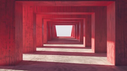 Fototapeta premium Red concrete corridor with light at the end.