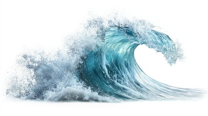 Fototapeta premium Sea blue wave with white foam isolated on a white background