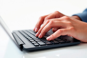 Close-up of hands typing on a modern computer keyboard, symbolizing work, communication, and technology. Ideal for business, remote work, freelancing, digital communication, or online learning concept