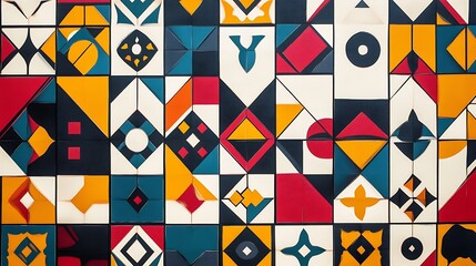 Obraz premium Vibrant Geometric Textile Design: A Colorful Digital Illustration. AI Generated