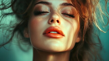 bold and confident: a minimalist portrait of a woman in vibrant colors and geometric patterns - perfect for a sporty interior poster