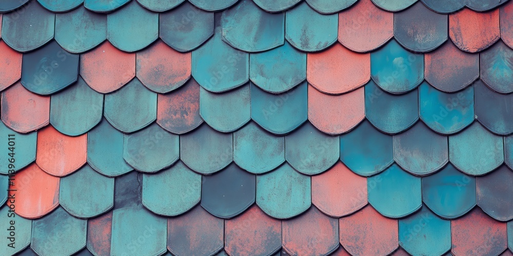 Poster ceramic roof tiles texture showcasing vibrant colors and unique patterns on a traditional structure