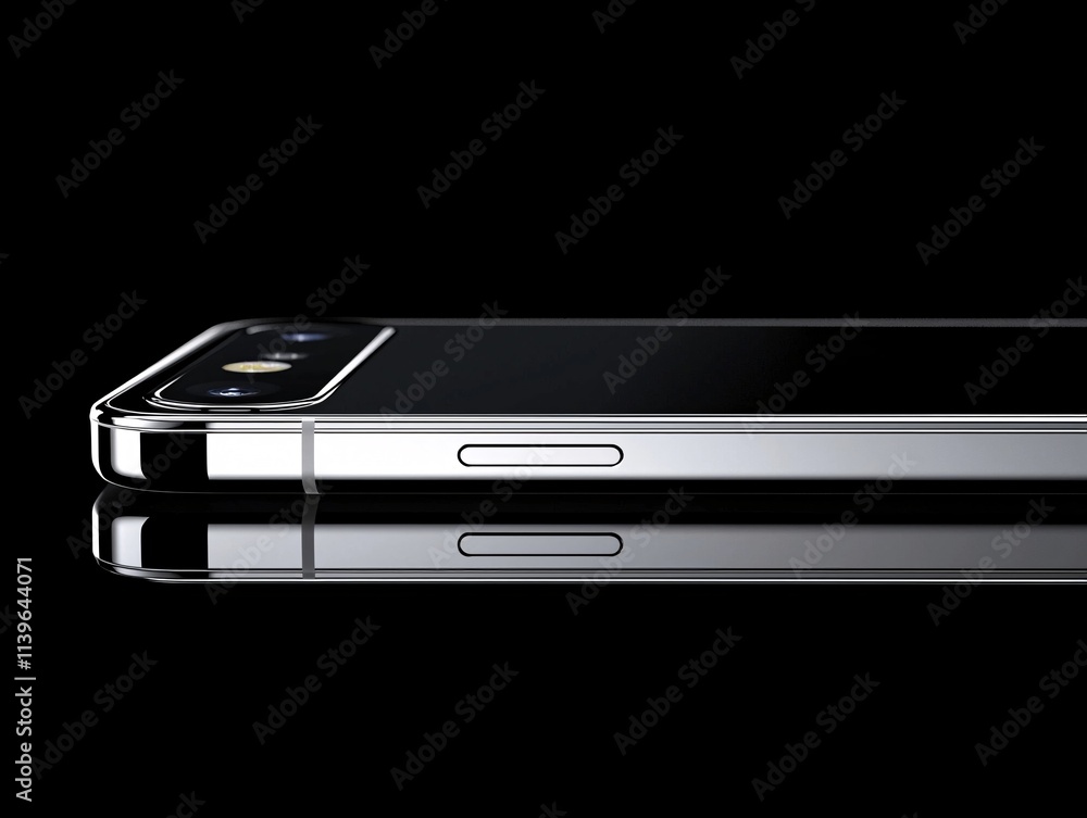 Poster a close-up of a luxurious smartphone's edge, with soft reflections and an active login interface add