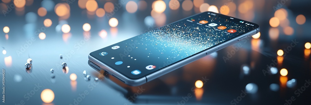 Poster a premium smartphone displayed with a soft-focus background, highlighting its sharp display and eleg