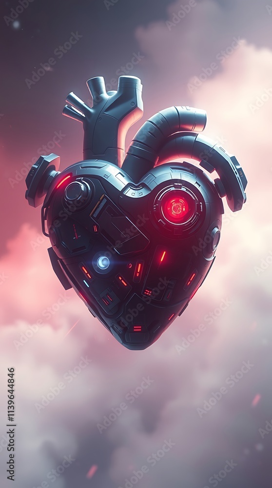 Poster futuristic heart design with advanced technology and space elements