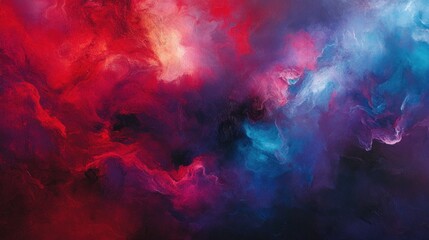 Bold red, blue, and purple smoke and fog swirling and merging in an intense, dramatic, and abstract background with contrasting colors.