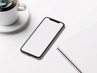 A vertical shot of a smartphone on a modern office desk, with ambient light creating a professional and premium look