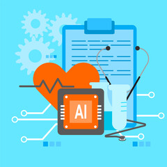 health-based artificial intelligence, illustration of artificial intelligence for health. flat style vector.