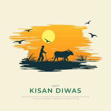 Happy National Farmers Day Post and Greeting Card. Farmers Day in India Poster, Kisan Diwas Vector Illustration