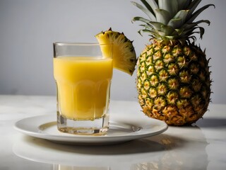 Pineapple juice in a glass with pineapple.