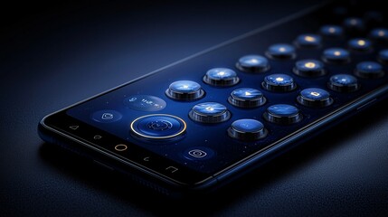 Obraz premium Cinematic product photography, luxurious smartphone, intricate design details, close-up focus on the elegant login interface, modern and sophisticated