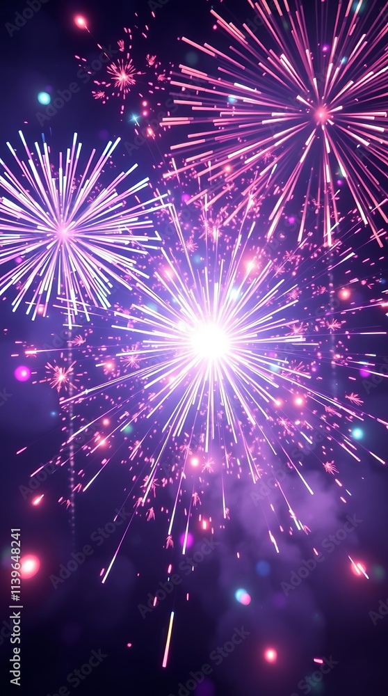 Poster fireworks display with iridescent colors