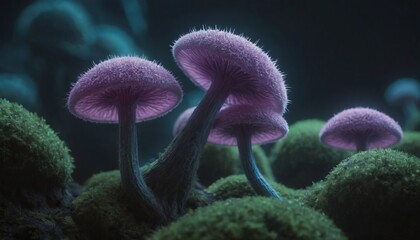 mushrooms and mycelium macro, realistic illustration