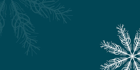 Obraz premium Merry Christmas and Happy New Year. Blue background frame with snowflakes. Copy space. Blank for design