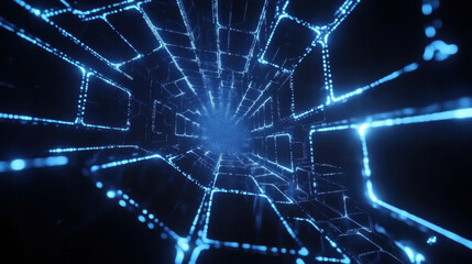Obraz premium Abstract Blue Digital Tunnel of Light and Data Streams