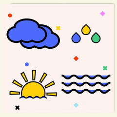 collection of vector shapes of clouds, water, sun, rain