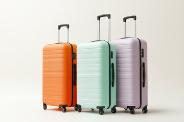 Travel essentials luggage collection neutral background product photography minimalist style modern design