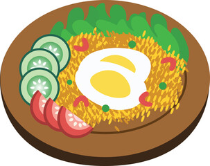 Illustration of Fried Rice With Chicken Drumstick Side Dish On Plate