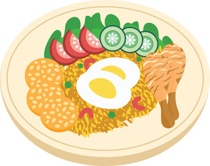 Illustration of Fried Rice With Chicken Drumstick Side Dish On Plate