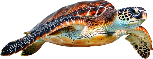 Fototapeta premium Stunning Hawksbill Sea Turtle Ocean Wildlife Aquatic Animal Marine Life Tropical Underwater