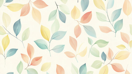 Pastel Watercolor Leaves Seamless Pattern Soft Autumn Colors Botanical Background