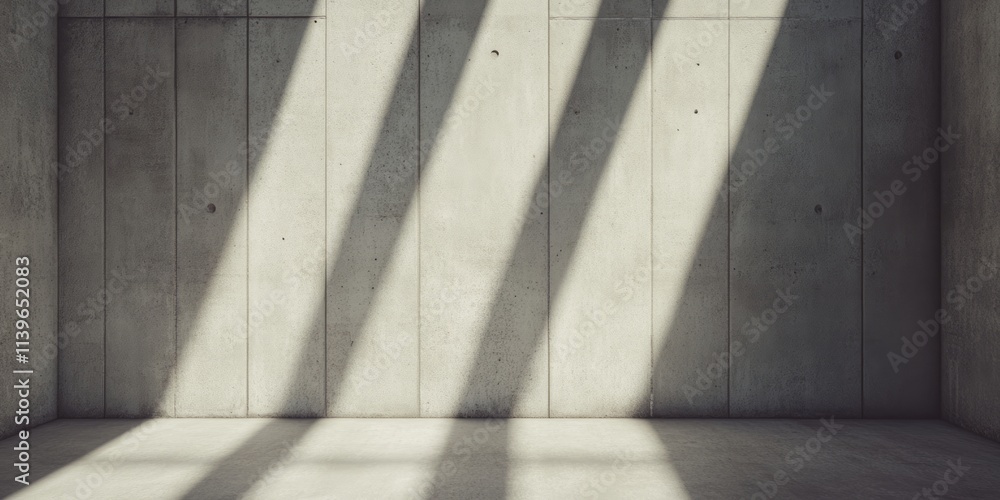 Poster rough concrete walls with shadow patterns create an industrial aesthetic in a minimalist space