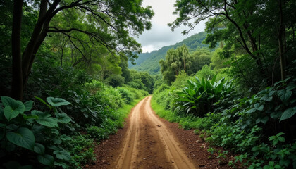 Fototapeta premium Winding path through lush greenery invites exploration in a serene natural landscape