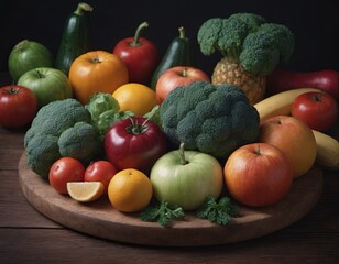 various vegetables and fruits, realistic illustration