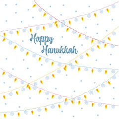 Happy Hanukkah festive garlands with snowflakes and candle flames on a white background vector illustration