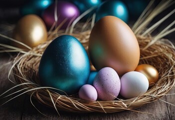 colorful easter eggs holiday background, realistic illustration