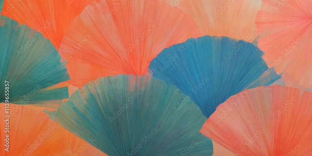 Poster Woven silk fans in vibrant colors create a textured backdrop for artistic expressions and cultural themes
