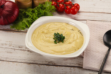 Gourmet cheese soup in the bowl