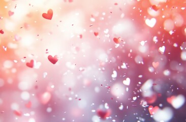 Pink and white hearts falling softly in the air