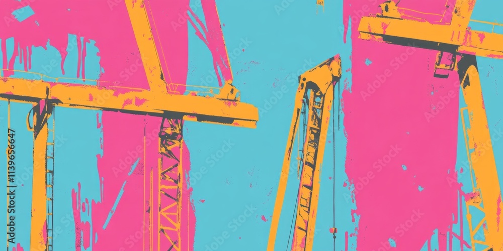 Poster chipped paint texture pattern featuring vibrant cranes against a contrasting background