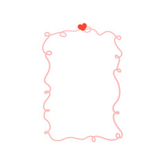 Whimsical coquette frame with bow and curly garland. Whimsical border pink coquette style. Vector illustration