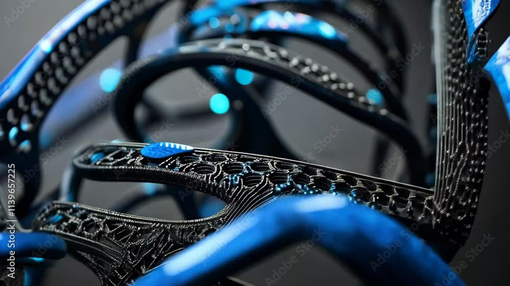 Aufkleber the intricate abstract design features a complex structure with vibrant blue highlights against a da