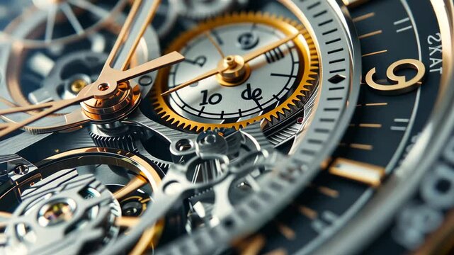 An elegant mechanical watch reveals intricate gears and mechanisms, merging gold and silver tones, highlighting the artistry and precision of its design.