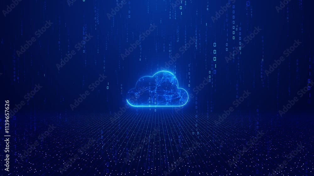 Poster cloud computing tata technology on blue dark background. low poly big data online concepts. cyber se