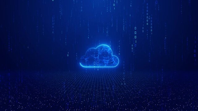 Cloud computing tata technology on blue dark background. Low poly big data online concepts. Cyber security modern business technology. Innovative technology and Artificial intelligence concept.