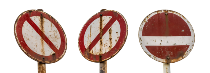 Set of No entry road sign, cut out, isolated on white background