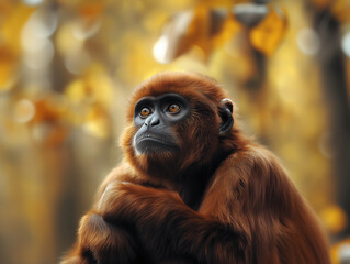 Fototapeta premium Portrait of a Tropical Woolly Monkey, Close Up in Natural Surroundings