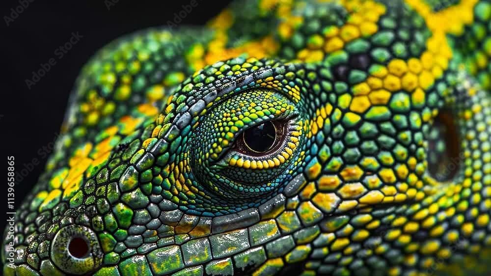 Poster the lizard displays intricate patterns of green and yellow on its skin, showcasing its unique featur