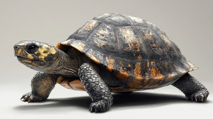 Obraz premium A turtle illustrated with a textured pattern, emphasizing the detailed surface of its shell.